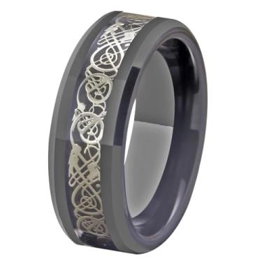 Imagem de CLOUD DANCER Gravação personalizada gratuita - Dragon Anel masculino de carboneto de tungstênio 8 mm prata/azul/preto/vermelho com dragão celta acabamento polido 6-15, Carboneto de tungstênio
