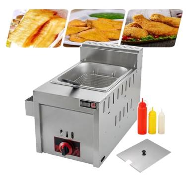 Imagem de KKSOUFX Fritadeira Profissional Para Uso Comercial/DoméStico,MáQuina De Fritura De Bancada De 6l/16l Com Cestos E Tampas, AçO InoxidáVel, Controle Individual De Temperatura