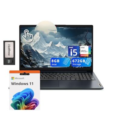 Imagem de Lenovo IdeaPad 1i 39.6 cm FHD Touchscreen, Intel i5-1235U, 8 GB de RAM, 672 GB de armazenamento (SSD de 512 GB + conjunto de estação de ancoragem de 160 GB), gráficos Intel Iris Xe, Num Pad, Dolby