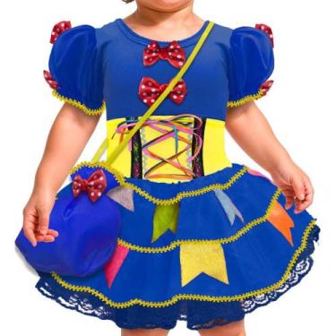 Imagem de Vestido Festa Junina Bebê Luxo Azul Royal Com Bolsa 0 meses a 2 anos -
