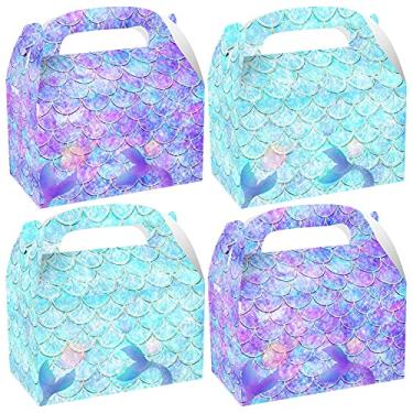 Imagem de CIEOVO Pacote com 24 caixas de presente de sereia para lembrancinhas de festa, caixas de presente de papel sereia, sacos para tema submarino, crianças, aniversário, casamento, chá de bebê, decoração