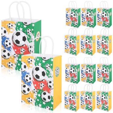 Imagem de Motroce 16 peças de saco de presente de futebol com alças, 14,7 cm x 7,9 cm x 20,6 cm sacos de lembrancinhas de festa, sacos de presente de dia para aniversários, suprimentos de presente a granel