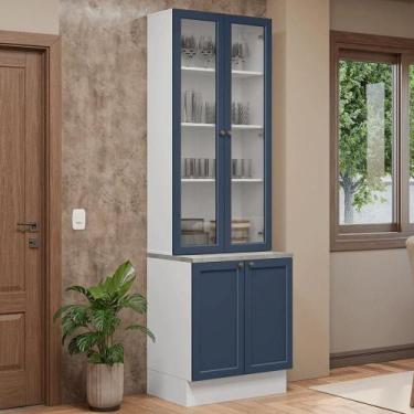 Imagem de Kit Balcão + Cristaleira 70 Cm Vik Madesa 02 Branco/azul