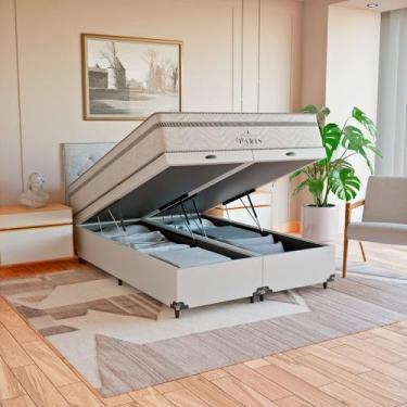 Imagem de Cama Box Baú Casal Bipartido + Colchão Paris Molas Branco - eShop casa