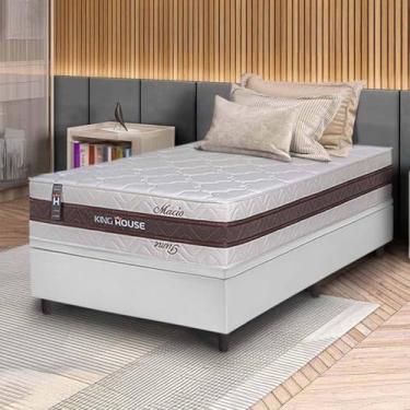 Imagem de Conjunto Box Baú Branco Mali Bege Molas Ensacadas Solteiro 96x203x77 - King House