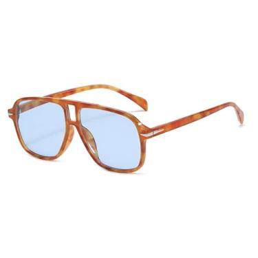 Imagem de VFDHN Óculos de sol da moda retrô masculino, grandes rebites, UV400, vintage, grande (4 azul-de-pente)