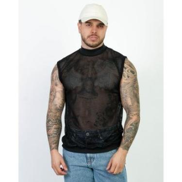 Imagem de Camiseta Regata Gola Alta Malha Ramada Telinha Textura Slim-Masculino