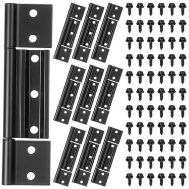 Imagem de Moxweyeni Pacote com 9 dobradiças de porta de tela, dobradiça de porta de tela central ranhurada de alumínio 1/8 dobradiça de tempestade para armário de cozinha interior e exterior (preto)