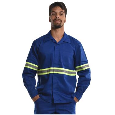 Imagem de Camisa Profissional Aberta Manga Longa Faixa Refletiva Sitel Neon Azul Royal