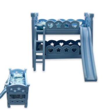 Imagem de Brinquedo Berço De Boneca Com Escorregador Modelo Beliche Azul - WELLM