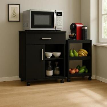 Imagem de Kit Cozinha Balcão Para Microondas e Fruteira Multiuso com Rodinhas Mó