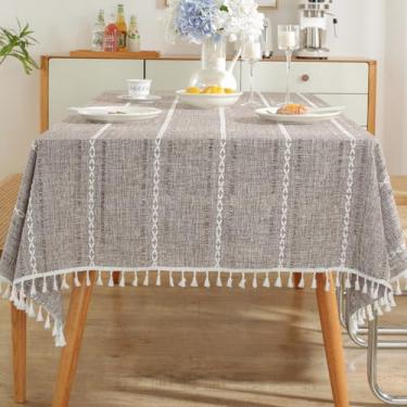 Imagem de KAIJIE Fitable Toalhas de mesa para mesas retangulares, 1 pacote - 100 x 160 cm, toalha de mesa de jacquard com listras longas de cor sólida, almofada de mesa de café, algodão, marrom A