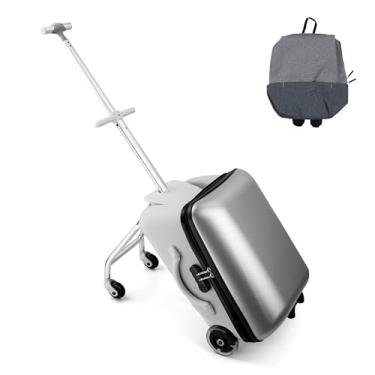 Imagem de Mala infantil de 50 cm com assento para meninos e meninas a partir de 3 anos, mala de bagagem infantil com rodas extensíveis, capa rígida leve, mala e mochila infantil para diversão e viagem fácil