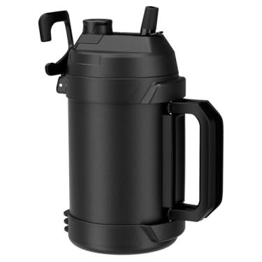 Imagem de Zukro Jarra de água esportiva com tampa de palha, 1,5 litros/3,26 g, garrafa térmica grande isolada de aço inoxidável com alça, garrafa de água de boca larga para bebidas quentes e frias, acampamento, caminhada, viagem - preto