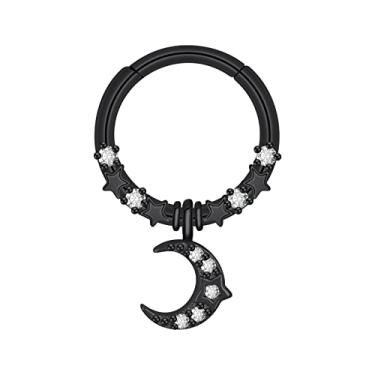 Imagem de YOFANST Septum Clicker Anel de segmento articulado de aço inoxidável 16G Opala Sol Lua Daith Cartilagem Heilx Brincos de nariz Argola, Metal, Zircônia cúbica