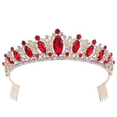Imagem de Cezesuja Tiara de noiva com strass de cristal com pente coroa de princesa para mulheres, meninas, casamento, festa de aniversário, One Size, Strass Strass Liga metálica