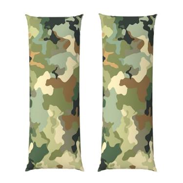 Imagem de Capa de travesseiro corporal com zíper oculto, fronha longa de microfibra macia e respirável para travesseiro corporal, capas de travesseiro de camuflagem verde e marrom para dormir presente para cama
