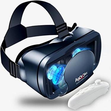 Imagem de VR Headset with Controller Adjustable 3D VR Glasses Virtual Reality Headset HD Blu-ray Eye Protected Support 5~7 Inch for Phone/Android a (Black)