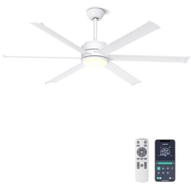 Imagem de Ohniyou Ventilador de teto com luzes - Ventilador industrial de 152.4 cm e controle de aplicativo, regulável, motor CC, ventilador de teto externo para pátio, sala de estar, branco