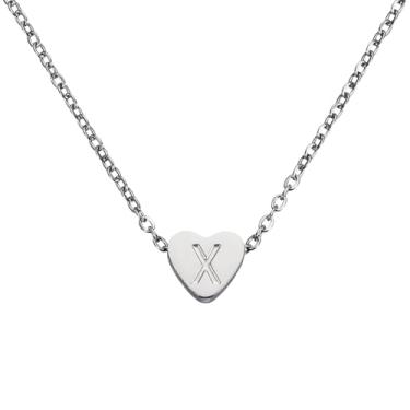Imagem de PATIKIL Colar de coração com inicial para mulheres, banhado a ouro 18K, corrente de aço inoxidável delicada, nome personalizado, letra X, colares com pingente para mulheres, joias, presentes, tom