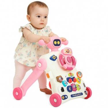 Imagem de Andador de Atividades para Bebê 3 em 1 com Som e Luz Rosa CBS0798A - C