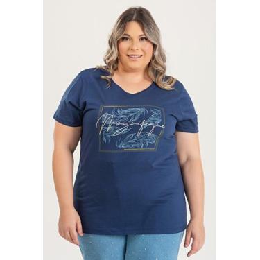 Imagem de T-shirt Feminina Plus Size em Malha Algodão c/ Estampa "MAGNIFIQUE" - 