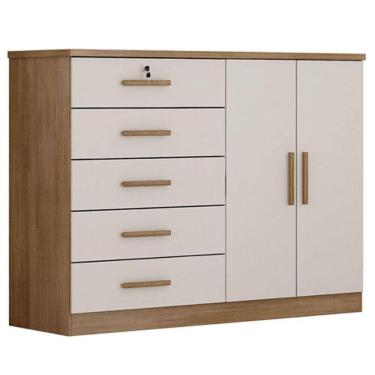 Imagem de Cômoda Seul 2 Portas 5 Gavetas Cumaru 25 Fendi- Novo Horizonte