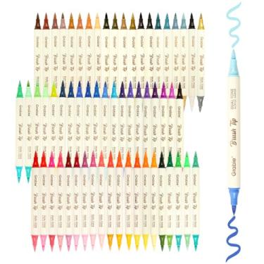Imagem de Grabie Marcadores acrílicos de ponta de pincel de dois tons de 120 cores, marcadores de tinta de duas cores com 60 pontas de pincel, canetas de tinta acrílica de ponta dupla para tecido, tela, faça