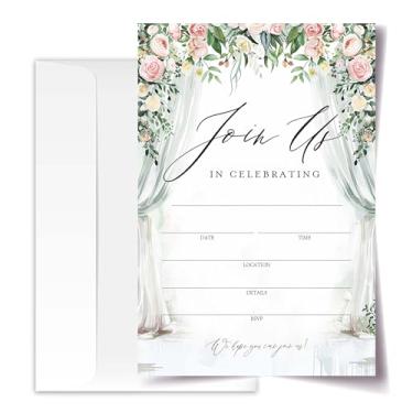 Imagem de ANYEMW Junte-se a nós na celebração - Cartões de convite com envelopes pacote de 20 (10 x 15 cm) - Convites florais para chá de bebê, casamento, chá de panela, batismo, etc. (144)