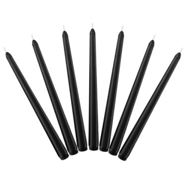 Imagem de 7 pacotes de velas pretas afuniladas, sem cheiro, sem fumaça, não tóxicas, 25 cm de altura, castiçais de cera skinny com mechas de algodão para o Dia das Bruxas aproximadamente 7 a 8 horas de queima