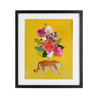 Imagem de Stupell Industries Conjunto rosa tigre em amarelo preto emoldurado design sob vidro por Mia Charro, 21 x 17