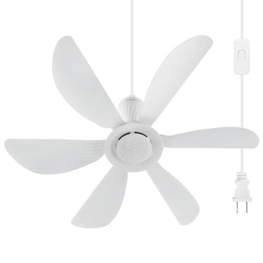 Imagem de Roodike Ventilador de teto pequeno de 57 cm para gazebo ao ar livre, ventilador de teto portátil de 13,2 pés para plugue de 110 V, operação silenciosa de 36 dB com botão liga/desliga