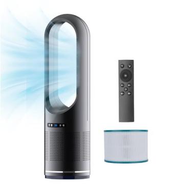 Imagem de Ventilador de torre, ventilador sem lâmina de resfriamento de 81,5 polegadas com filtro HEPA 99,97%, combo de ventilador de piso 2 em 1 oscilação de 80° com controle remoto, temporizador de 8H, 8