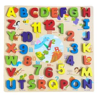 Imagem de Relógio de Encaixe Alfanúmerico em MDF Montessori Toy Mix