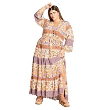 Imagem de City Chic Plus Size Maxi Endless Sun in TAN Border Print, Marrom, 46