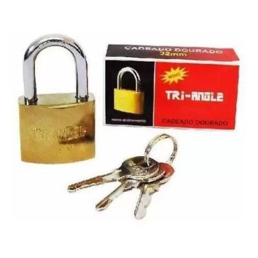 Imagem de Cadeado 32mm Com 3 Chaves Tri-Angle Dourado Malas Correntes Armários