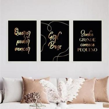 Imagem de Kit 3 Quadros Poder Querer Vencer 24X18Cm Preta - Quadros On-Line