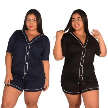 Imagem de Kit com 2 Pijamas Americano PLUS SIZE Curto Botão Malha Confortável Ve