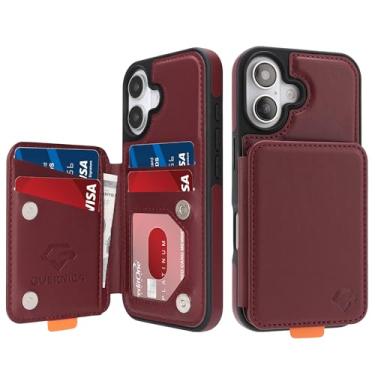 Imagem de GUERNICA Capa carteira para iPhone 16 Plus (6,7 polegadas) com suporte para cartão, bloqueio de RFID para mulheres e homens, capa de telefone à prova de choque para Apple 16 Plus, vinho tinto