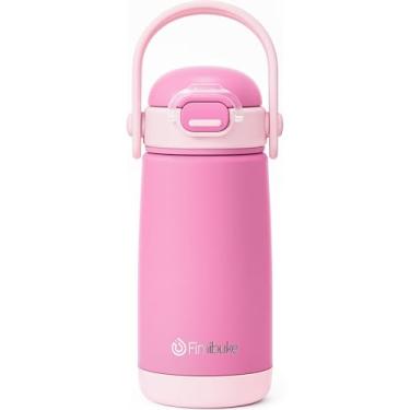 Imagem de Fimibuke Garrafa de água isolada infantil com tampa e alça de canudo - 400 ml livre de BPA 18/8 copo de metal de aço inoxidável à prova de vazamento de parede dupla copo infantil garrafa de água