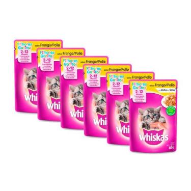 Imagem de Kit 6 Ração para Gatos Whiskas Filhotes 2-12 Meses Sachê Sabor Frango 