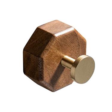 Imagem de Cabide para cabides nórdico nogueira latão gancho de madeira maciça sem socos cabide de porta de parede vaso sanitário lenço de parede chapéu gancho pegajoso armazenamento doméstico ganchos de parede