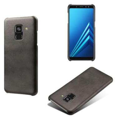 Imagem de Capa para Samsung Galaxy A8 PLUS,Proteção contra quedas,Casca de volta de cor sólida simples,Design de couro de imitação de plástico-Black