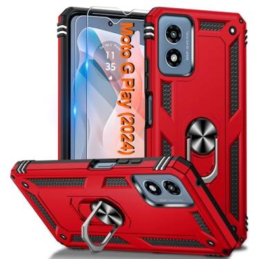 Imagem de Capa para Motorola Moto G-Play-2024 com 2 peças de protetor de tela HD, capa resistente para celular para smartphone com anel magnético com suporte para celular [ン ] Capa para Moto GPlay 2024