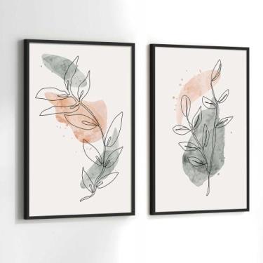 Imagem de Conjunto Quadros Decorativos com Moldura Floral Linhas Minimalista Kit