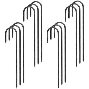 Imagem de NINGWAAN Estacas de vergalhão resistentes, 30,5 cm, pacote com 12, âncoras de aço J Hook para jardim, barraca, trampolim