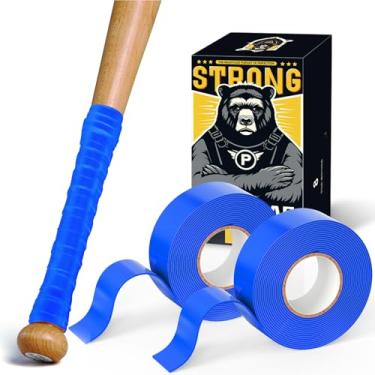 Imagem de PHIXBEAR Fita adesiva para taco de beisebol azul, 1,1 mm, 2 rolos - Fita multiesportiva para golfe, tênis, softball, hóquei, silicone autofundível aprimorado para tração confiável e absorção de choque