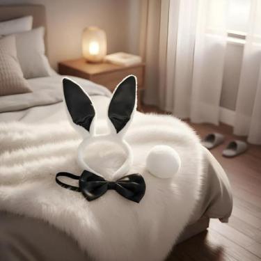 Imagem de Tiara Orelha De Coelho C/ Gravata Preta E Rabinho - Kit C/ 3 Pçs Fanta