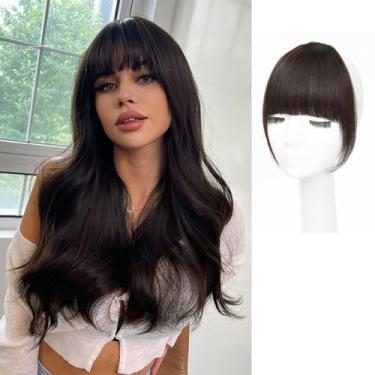 Imagem de GHDXIWEYU 100% grampo de cabelo humano em franja, franja falsa feminina com hastes cortina plana natural sintética curva francesa marrom escuro franja