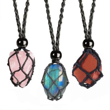 Imagem de LERSUSI Pingente de colar ajustável de corda de cristal natural não processado à mão para homens e mulheres, 30 in -76.2 in, Pedra, Labradorita Labradorita Fluorita verde